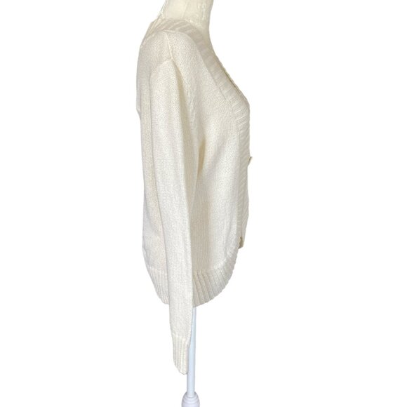 New York & Company women's medium ivory cream soft long sleeve stretchy cardigan - Picture 3 of 10